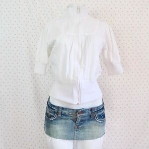 vintage sws white zip up track jacket sporty ribbed bomber y2k acubi